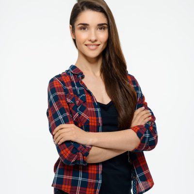 Portrait of beautiful girl over white background